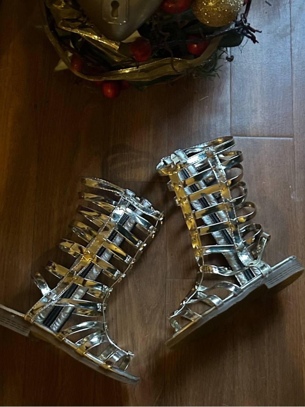 Metallic Gold Gladiator Sandals girls toddler sz 6 Strappy Boots glam fall
